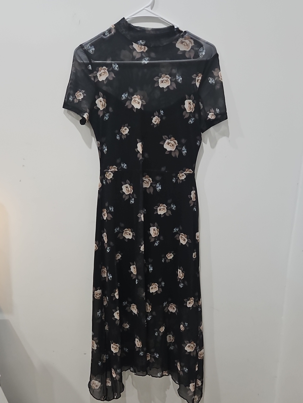 Black Floral Mesh Midi Dress - Unbranded